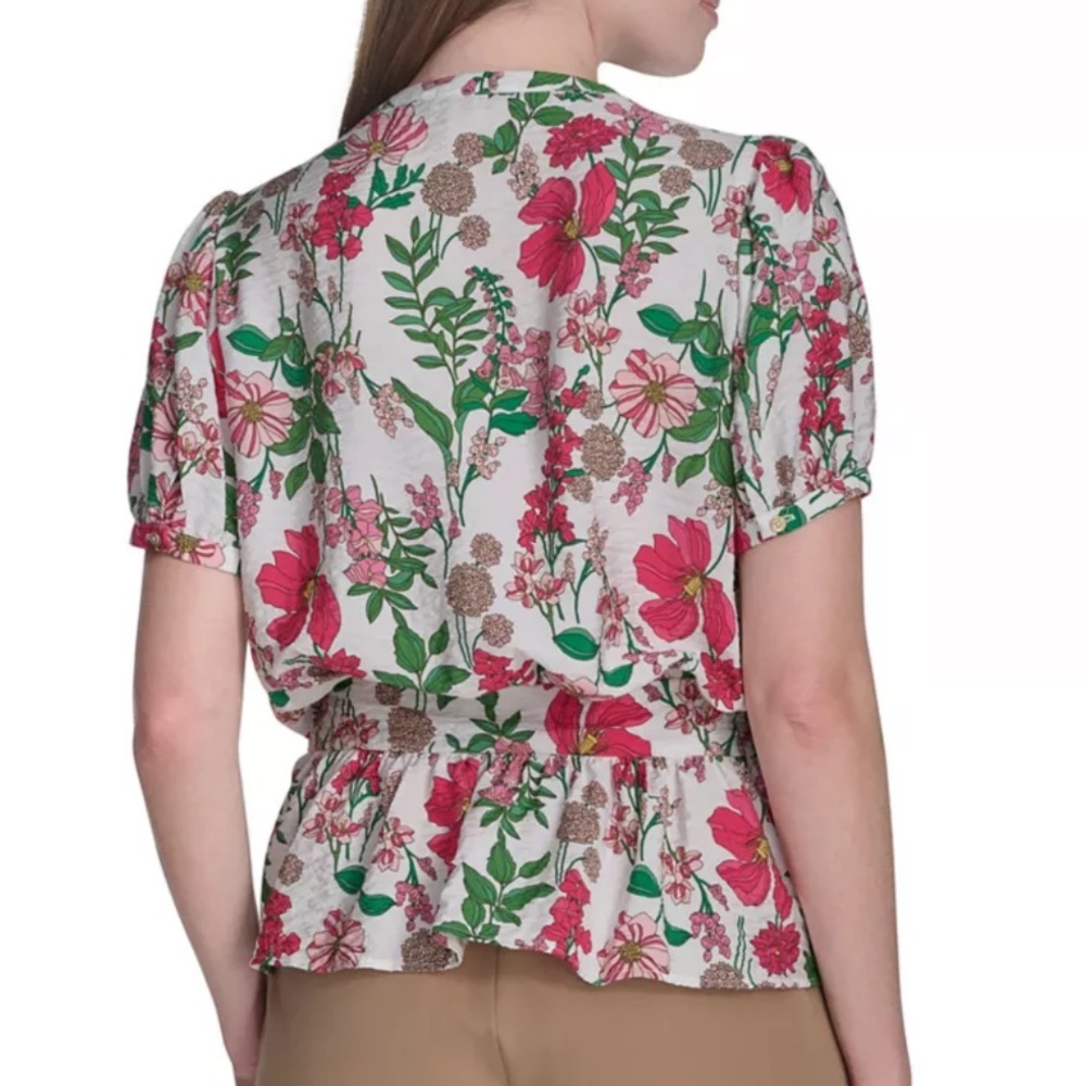 Tommy Hilfiger Floral Puff Sleeve Blouse - Pink and Green - Picture 3 of 12
